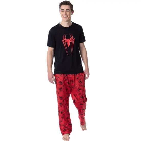 Marvel Comics Mens' Spider-Man Logo Icon Tossed Print Sleep Pajama Set Multicolored image {5}