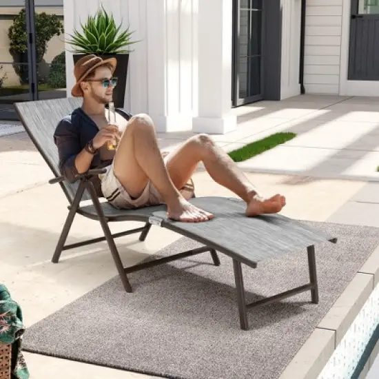 1 pc Crestlive Products Chaise Lounge Chair Outdoor Adjustable Aluminum Folding Patio Recliner Chair image {6}