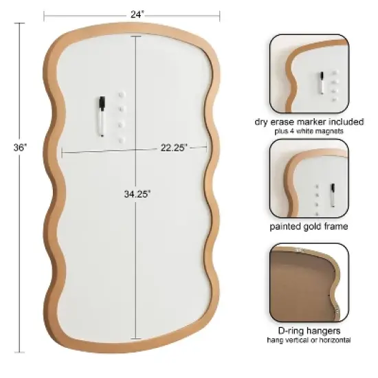 Kate & Laurel All Things Decor 24"X36" Holbrook Wavy Magnetic Dry Erase Board Gold image {1}