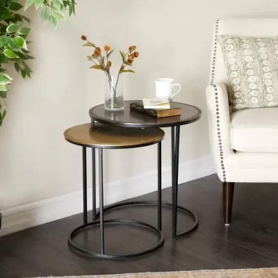 2pc Industrial Aluminum Accent Tables Black - Olivia & May image {1}