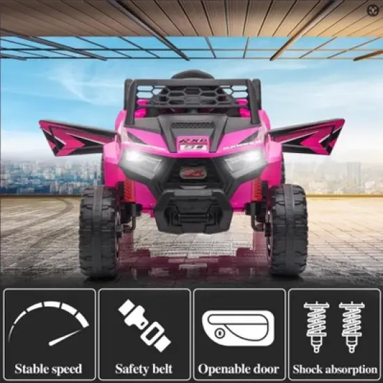 Sandinrayli 12V Kids Ride on Car, Electric Off-Road UTV Truck, Double Open Doors, Safety Belt, Horn, Music, and Lights for Kids 3-5 Years image {2}