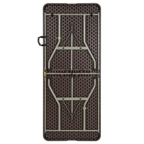 Emma and Oliver 6-Foot Bi-Fold Brown Rattan Plastic Folding Table with Handle - Event Table image {3}