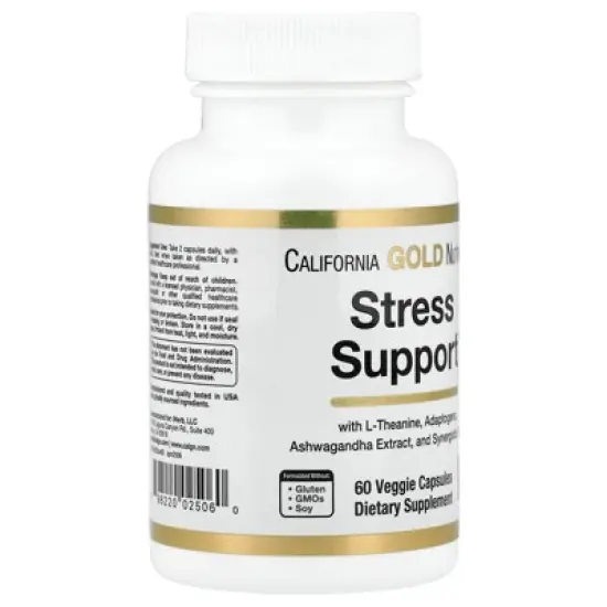 California Gold Nutrition Stress Support with L-Theanine, Ashwagandha, Botanical Blend, and Enzymes, 60 Veggie Capsules image {4}