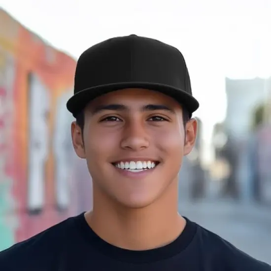 Dalix Flat Billed Baseball Cap Adjustable Hat Size M L XL in Black image {2}