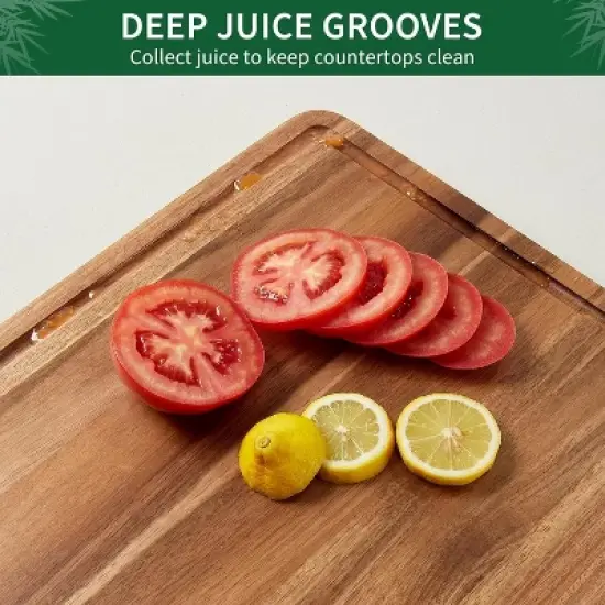 20x15 Inch Acacia and Bamboo Wood Cutting Board, Cheese and Charcuterie Board for Kitchen Use, Built-In Side Handles, Juice Grooves: image {5}