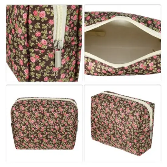 Unique Bargains Portable Peony Cosmetic Bag Rose Red 1 Pc image {2}