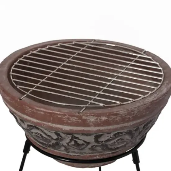 Vintiquewise Indoor and Outdoor Small Red and Grey Grill Clay Fire Pit and Accent Design and Metal Stand image {4}