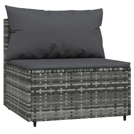 vidaXL Patio Middle Sofa Grey PE rattan, powder-coated steel, fabric image {8}