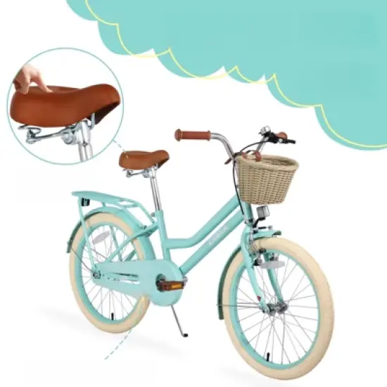 DSVIMOY 20 inch Girls Bike with Basket for 7-10 Years Old Kids, No Training Wheels Included, Mint Green, 55.51"*21.26"*32.48" image {4}