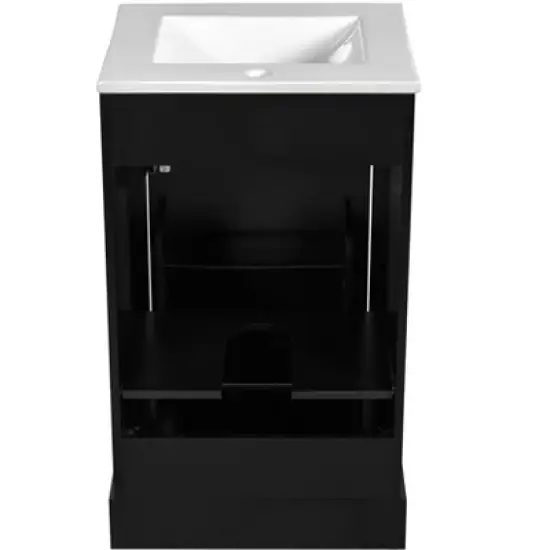 20" Bathroom Vanity with Ceramic Sink, Bathroom Cabinet with Door-Mounted Storage Rack, Adjustable Shelf and Soft Closing Door, White/Black-ModernLuxe image {11}