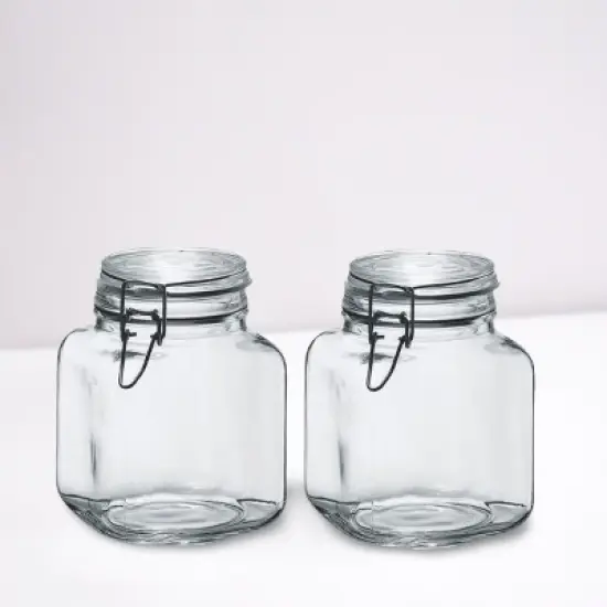 Amici Home Glass Hermetic Preserving Canning Jar Italian, Airtight Clamp Lids, Kitchen Canisters for Flour, Cereal, Coffee, Pasta, 2-Piece, 58 oz. image {5}