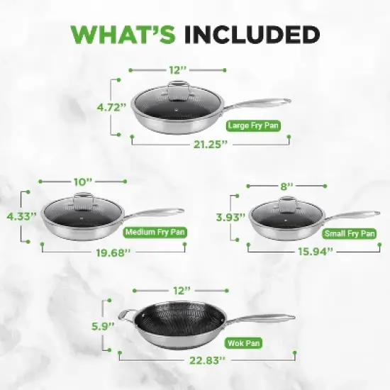 NutriChef 7-Piece Triply Stainless Steel Cookware Set with Nonstick Coating - Stir Fry Pans and Wok image {1}