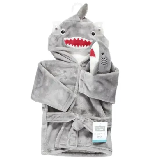 Hudson Baby Infant Boy Plush Bathrobe and Toy Set, Shark, One Size image {1}