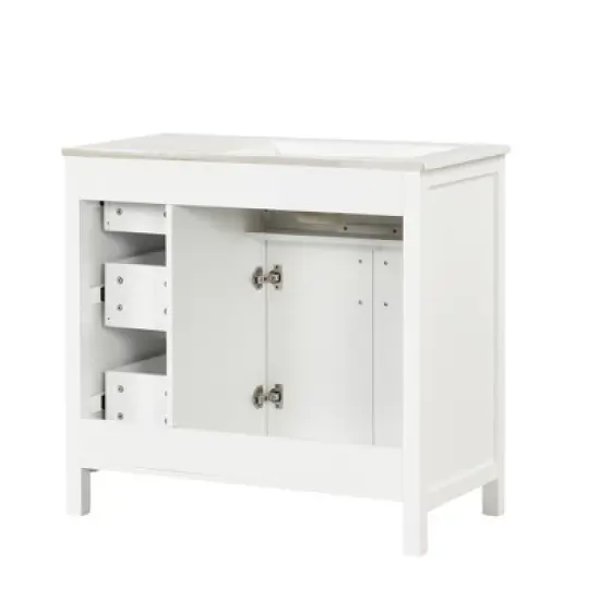 36" Bathroom Vanity with Sink Top, 2 Doors and 3 Drawers, Off White  4W - ModernLuxe image {6}