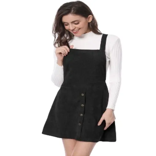 Allegra K Women's Corduroy Button Front A-Line Bib Overall Pinafore Skirts image {7}
