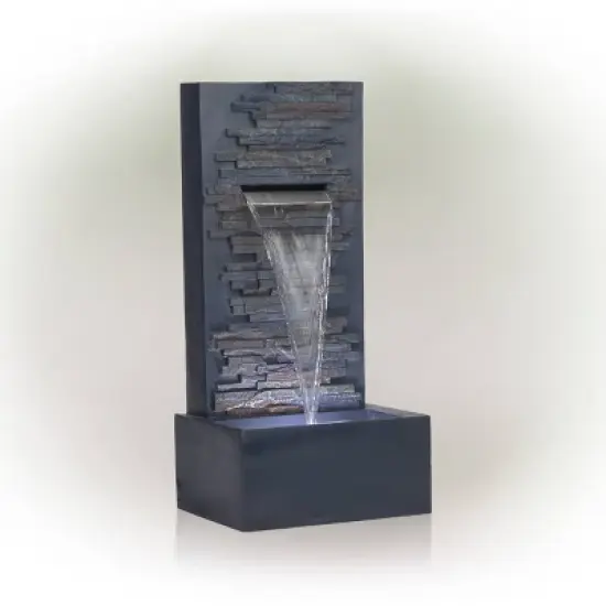32" Modern Stone Wall Fountain with LED Lights Gray - Alpine Corporation image {3}