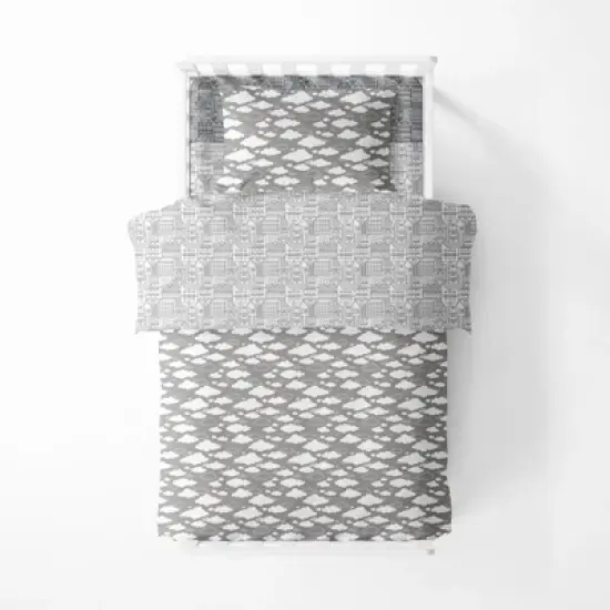 Bacati - Clouds in the City White/Gray 4 pc Toddler Bedding Set image {2}