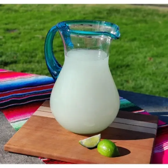 Dos Sue&ntilde;os Mexican Hand Blown  Pitcher - Aqua Rim - 84oz image {5}