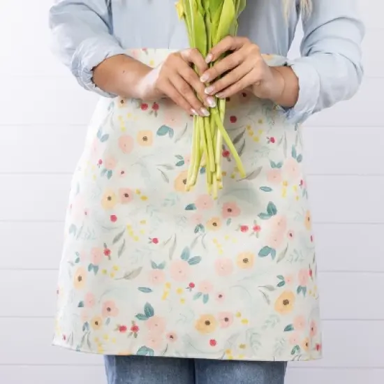 Transpac Fabric Flower Half Apron Spring Kitchen Textile Home Decor Polyester Stylish and Functional Cooking Accessory image {1}