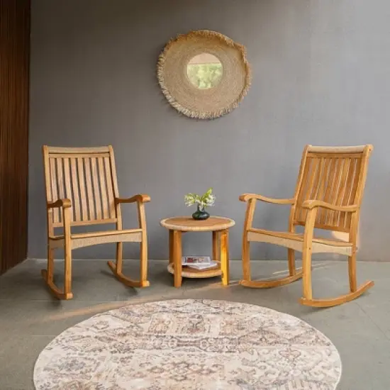 Cambridge Casual 3pc Marrakesh Teak Wood Outdoor Patio Small Spaces Rocker Conversation Set image {10}