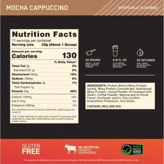 Optimum Nutrition, Gold Standard 100% Whey Protein Powder, Mocha Cappuccino, 5lb image {4}