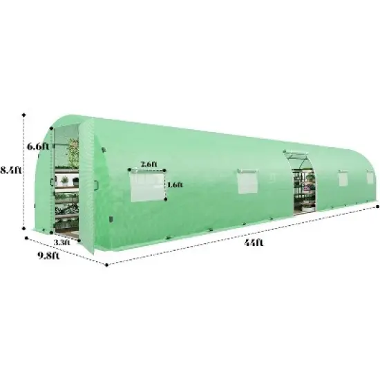 AMERLIFE 44x10x7.5 FT Tunnel Greenhouse, PE Cover, Film Clips, Galvanized Frame, Swing Door image {1}