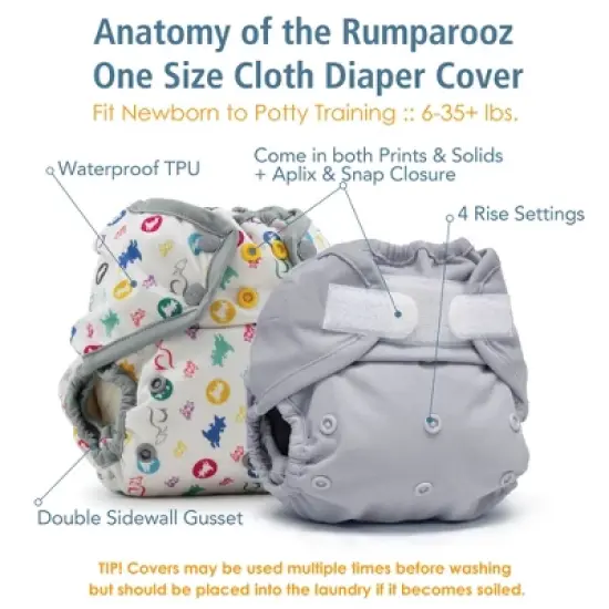 Kanga Care Rumparooz Double Leg Gusset Reusable Cloth Diaper Cover One Size Aplix Tadpole Green 6-35 lbs image {4}