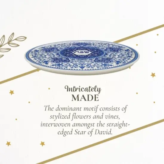 Spode Judaica Round Challah Tray, Traditional Blue & White Floral Star of David Design - 11.5-Inch Fine Porcelain, Dishwasher Safe image {5}