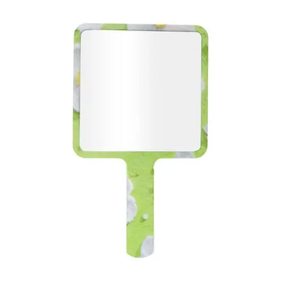 Unique Bargains Floral Square Handheld Mirror Green White 1 Pc image {3}