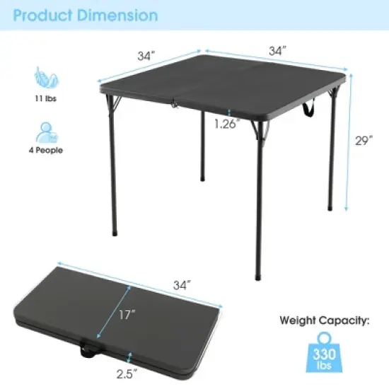 Costway Folding Camping Table Portable HDPE Outdoor Picnic Dining Table w/ Handle White\Grey image {9}