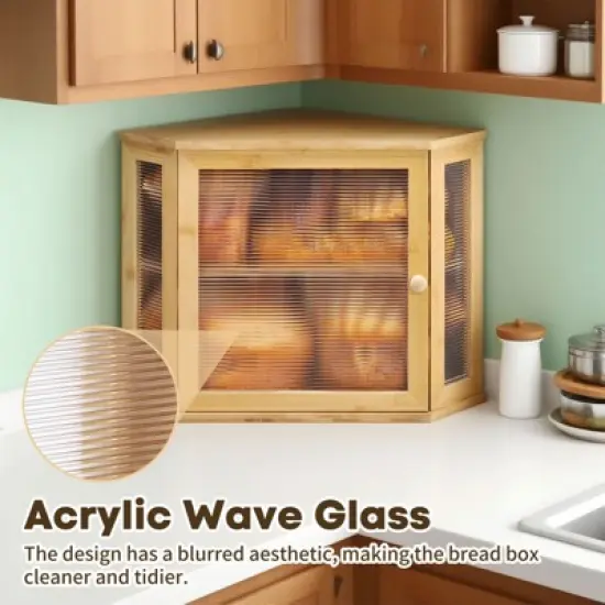 Unique Bargains Bamboo Acrylic Wavy Door Panel Corner Bread Container Natural Wood Medium image {5}