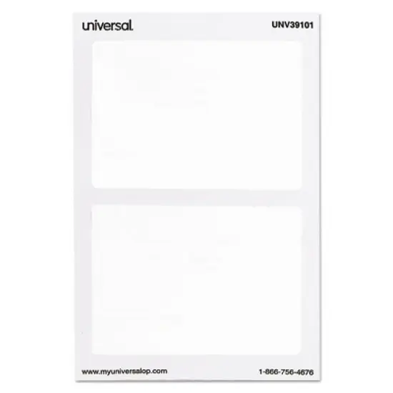 Universal Plain Self-Adhesive Name Badges, 3 1/2 x 2 1/4, White, 100/Pack image {1}