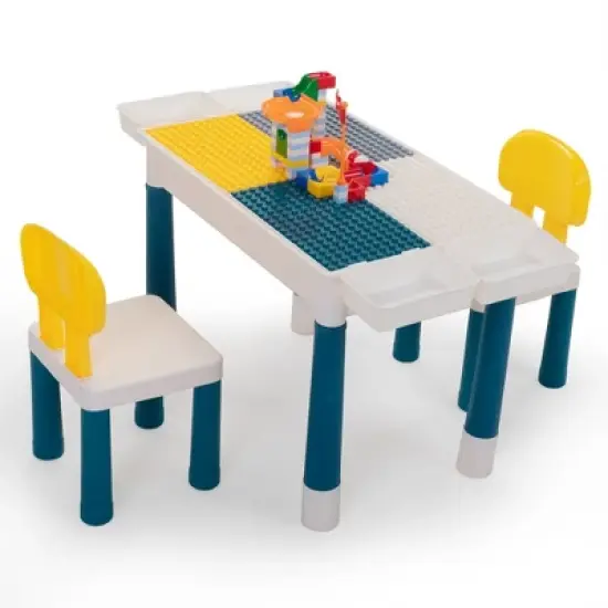 INFURNIC Game Tables Kids Activity Table With Chairs, 100pcs DIY Blocks Toys, Study Desk For Toddlers, Multicolored, 23.6"*14.8"*15.6" image {3}