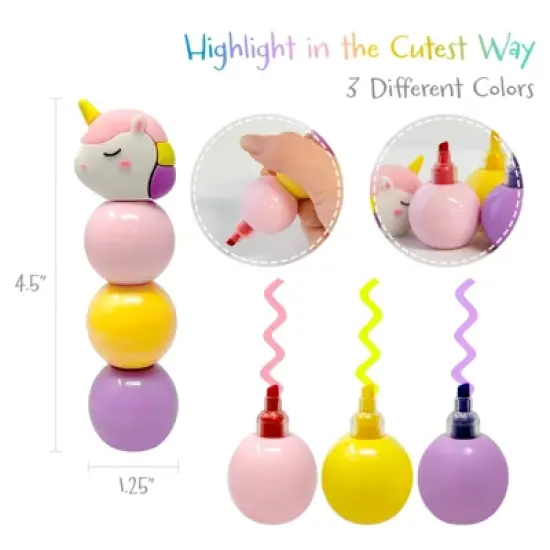 Wrapables Mini Stackable Highlighters, Cute Multi-color Markers, Unicorn image {1}