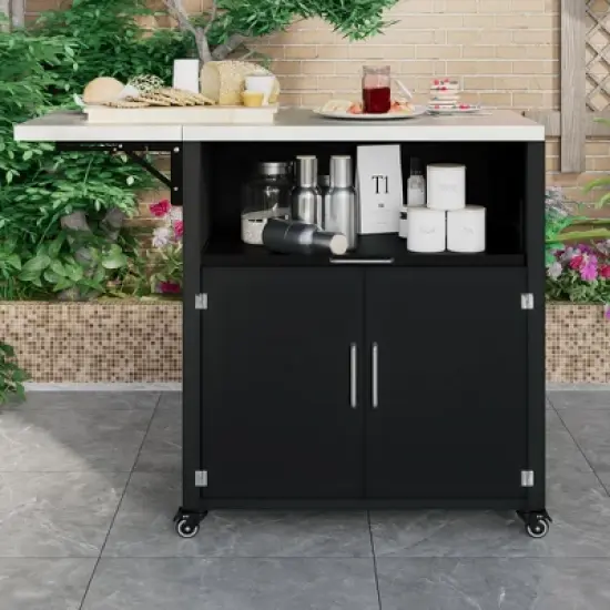 Whisen Versatile Outdoor Cabinet with Folding & Expandable Work Surfaces - Black image {1}