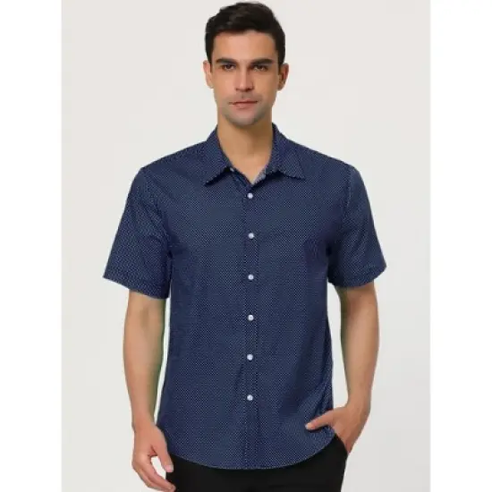 Lars Amadeus Men Short Sleeves Cotton Polka Dots Button Up Shirt image {1}