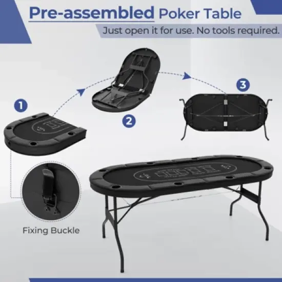 Costway 8 Player Foldable Poker Table Portable Folding Texas Holdem Table w/Padded Rail Blue/Black/Green image {4}