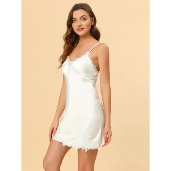 Allegra K Women's Satin V-Neck Lace Cami Mini Pajama Dress image {3}