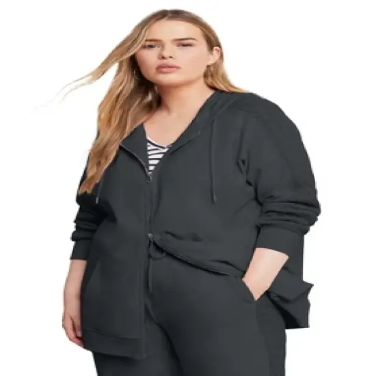 June + Vie by Roaman's Women&rsquo;s Plus Size Cable-Knit Zip-Up Sweatshirt image {2}