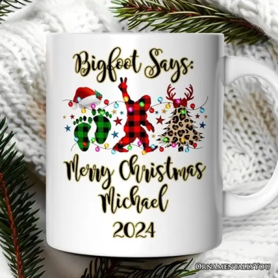 Bigfoot Buffalo Plaid Christmas Mug, Sasquatch Holiday Decoration (Non-Custom Only)| OrnamentallyYou image {2}