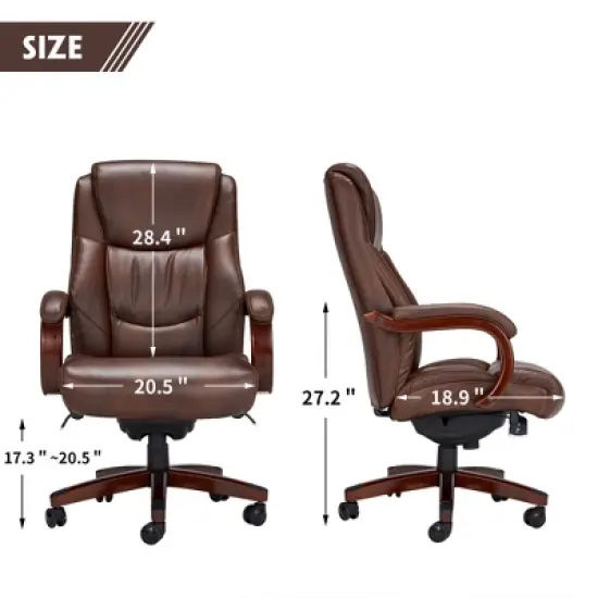 JOMEED CC82 Delano Big and Tall Executive Office Chair with Ergonomic Lumbar Support, Adjustable Height, and Comfort Core Memory Foam, Brown Leather image {4}