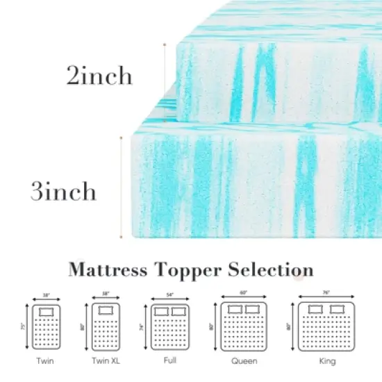 INFURNIC Mattresses Memory Foam Cooling Gel Mattress Bed Topper For Back Pain, Queen Size, Skin Friendly, White And Blue, 80"*60"*3" image {2}