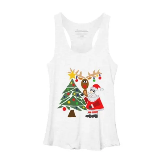 Women's Design By Humans Funny Cute Santa Claus and Christmas Reindeer by Tree By SmileToday Racerback Tank Top image {5}