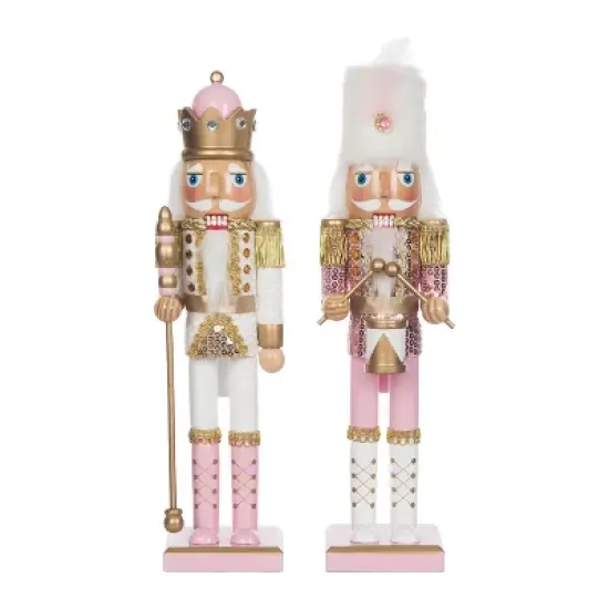 Transpac Large Wood Pastel Nutcracker Set of 2 Decorative Objects for Christmas Multicolor Tabletop Decor and Gifts image {1}
