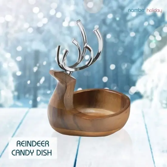 Nambe Holiday Reindeer Bowl &ndash; Decorative Candy Dish and Seasonal Table Accent with Removable Antlers, Festive Coffee Table or Dining Display image {1}