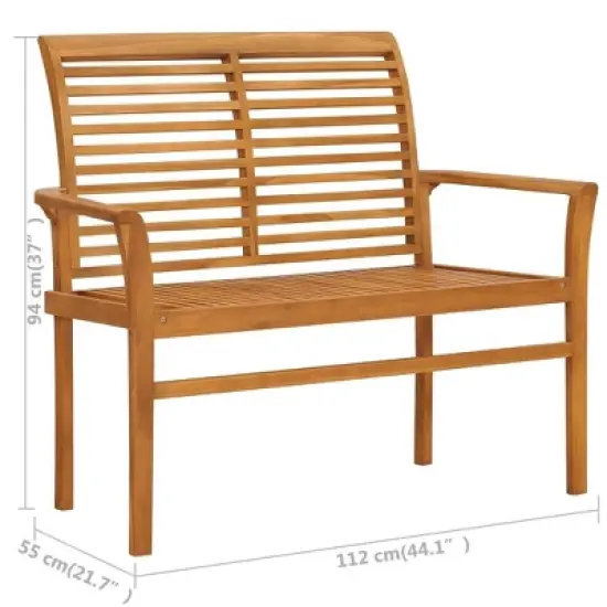 vidaXL Patio Bench with Wine Red Cushion 44.1" Solid Teak Wood image {10}