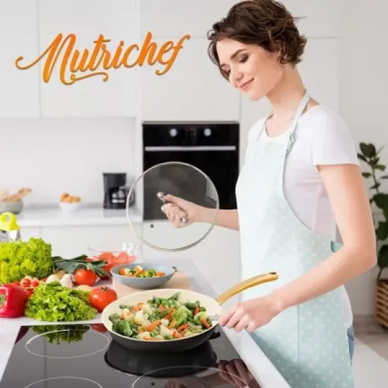 NutriChef 10" Medium Fry Pan - Medium Skillet Nonstick Frying Pan with Golden Titanium Coated Silicone Handle, Ceramic Coating. image {2}