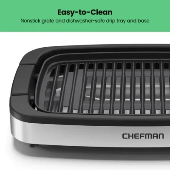 Chefman Smokeless Indoor Electric Grill with Adjustable Temperature Control - Stainless Steel image {4}