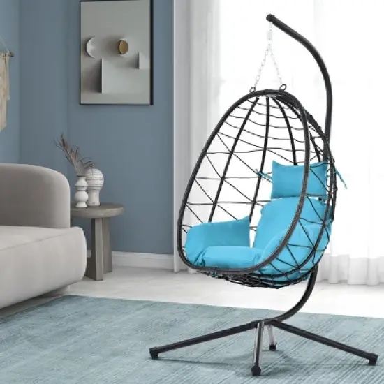 Patio Swing Egg Chair With Stand,Wicker Egg Chair,Hanging Basket Chair,Hammock Chair -Maison Boucle image {9}