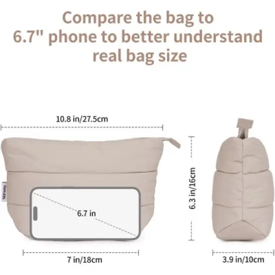 Narwey Puffy Makeup Bag for Purse Travel , Puffer Cosmetic Bag Makeup Zipper Pouch, Cute Make Up Organizer Bags, image {3}